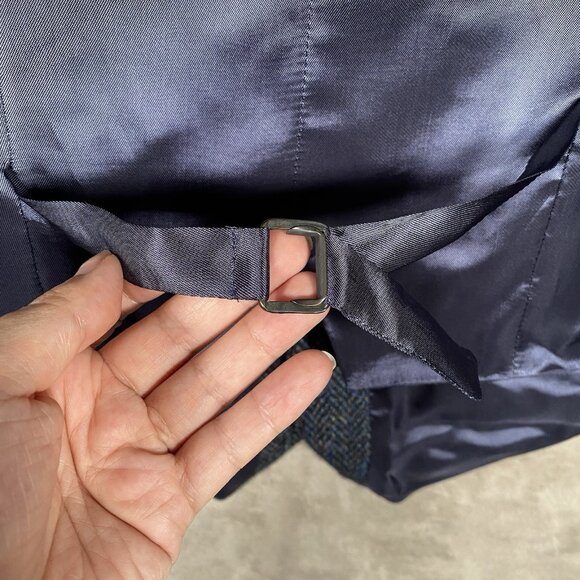 Walker Slater Harris Tweed Ramsey Waistcoat Size 44R Navy Blue Herringbone Vest - Picture 8 of 12